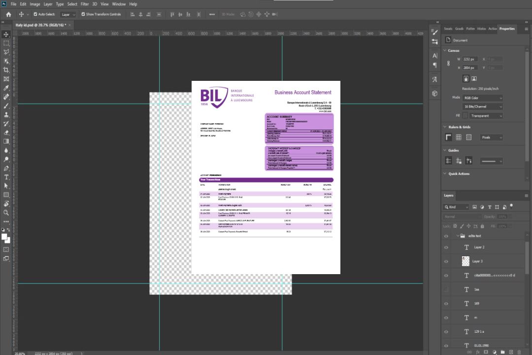 Banque Internationale, une organisation luxembourgeoise, relevé de compte courant Modèle Word et PDF template